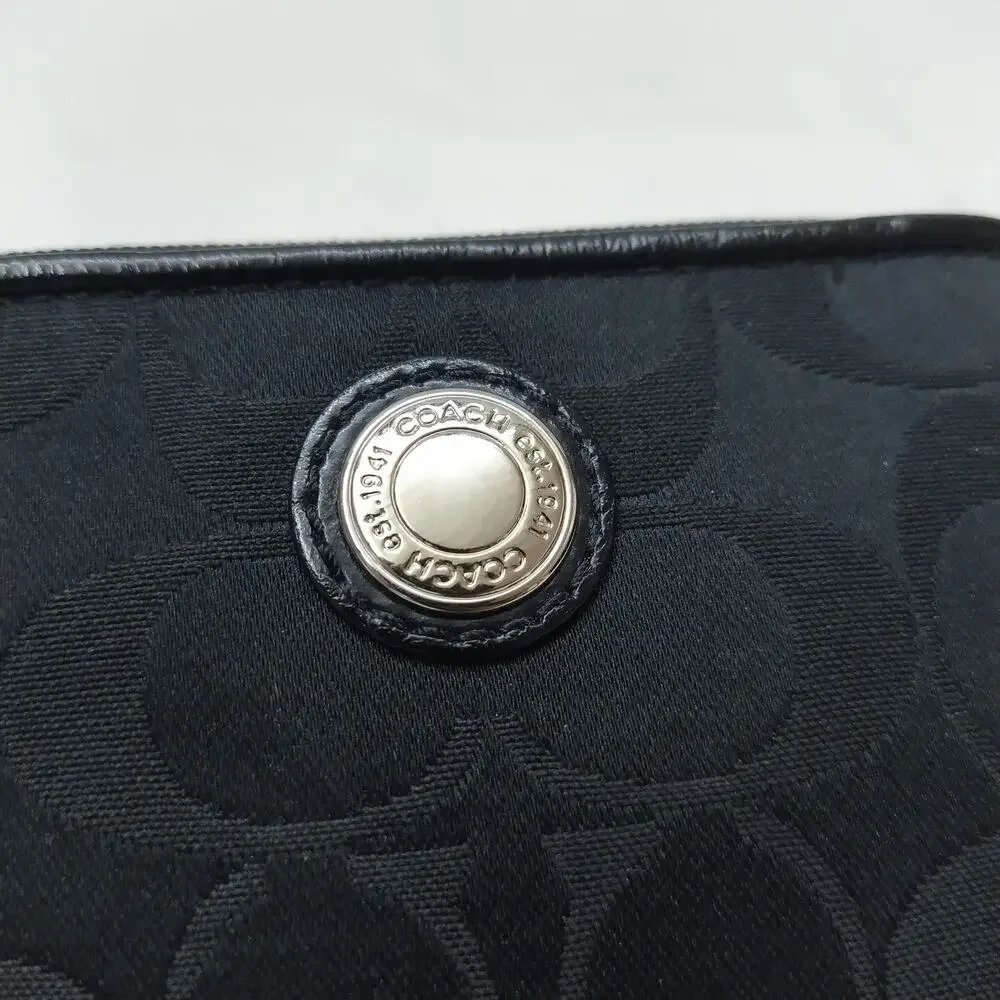 Coach Signature Black Canvas Credit Card Zip Around Square Wristlet Wallet